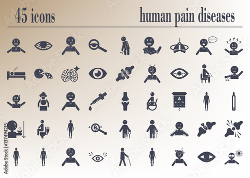 body pain and general illness symptoms in human icon set