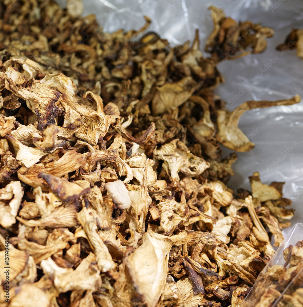 dried hill chanterelle. Hand-picked from the forest, sliced and dried. dried hill chanterelle. Hand-picked from the forest, sliced and dried.