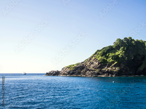 Island and the ocean sea landscape with yacht