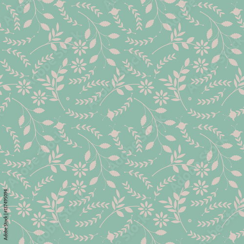 Spring seamless pattern with plants and flowers