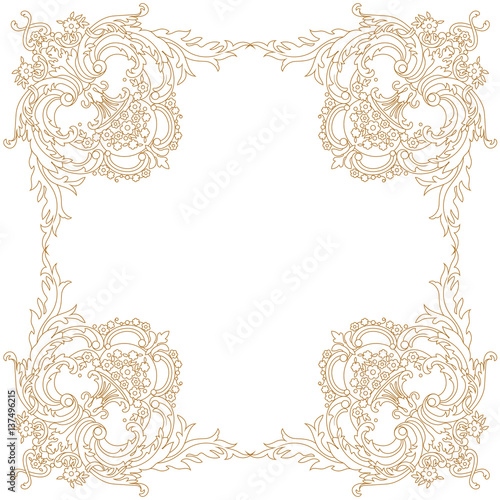 Golden vintage border frame engraving with retro ornament pattern in antique baroque style decorative design. Vector.