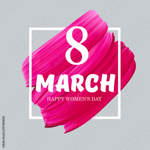 8 march happy international woman day on lipstick mark vector pink background