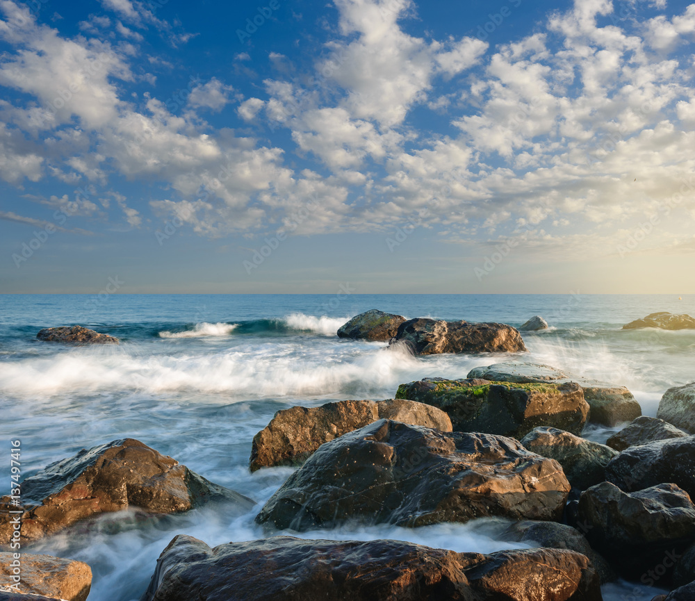 Beautiful seascape at sunset. Composition of nature. Beautiful seascape at sunset. Composition of nature.