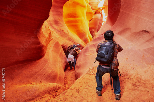 Tourist in Lower Antelope Canyon near Page, Arizona, USA