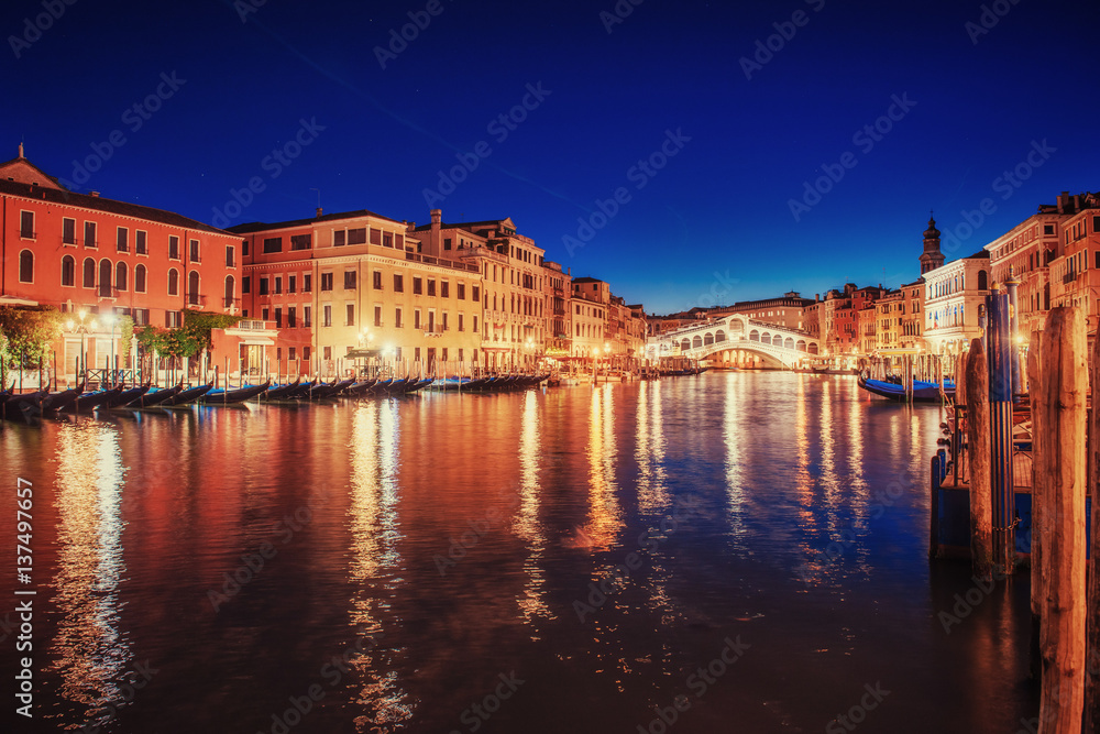 City landscape. Rialto Bridge in Venice, Italy