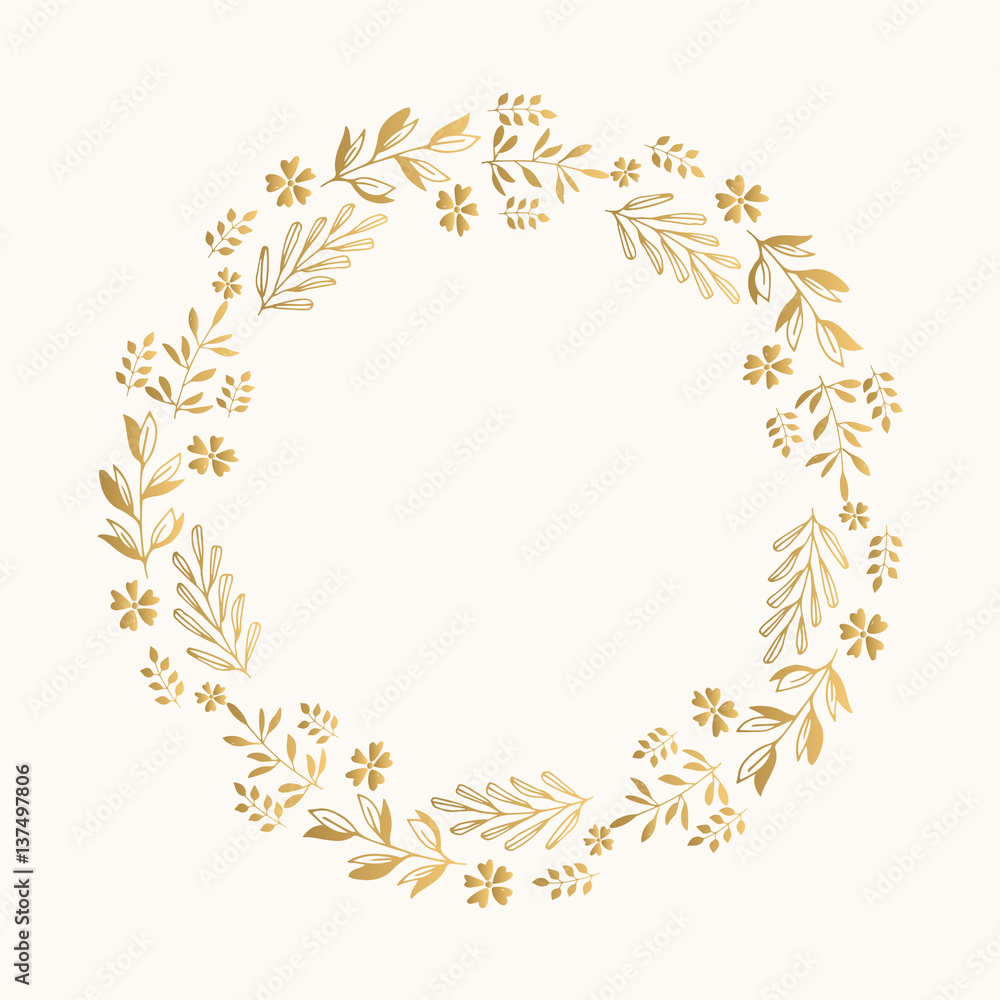 Gold floral round frame. Vector. Isolated. Gold floral round frame. Vector. Isolated.