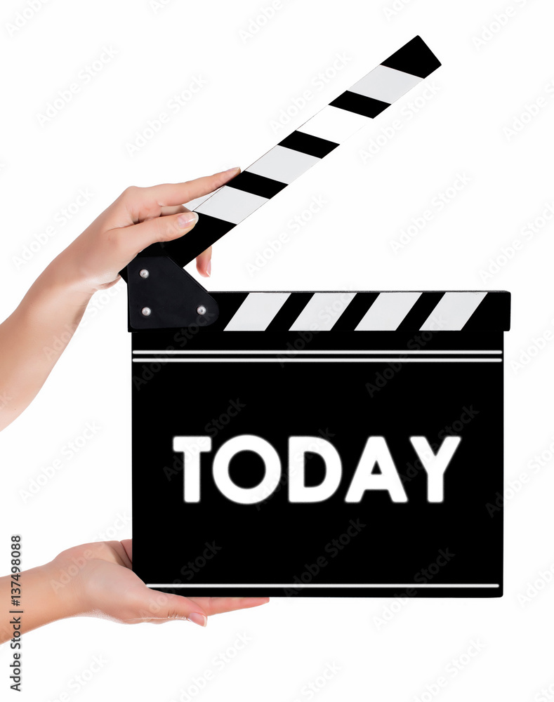 Hands holding a clapper board with TODAY text