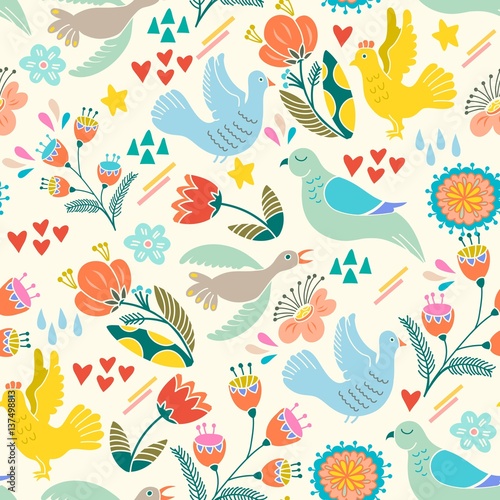 Lovely pattern of birds and flowers.