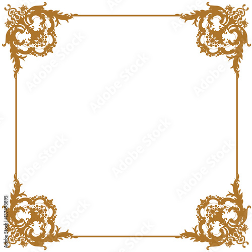 Golden vintage border frame engraving with retro ornament pattern in antique baroque style decorative design. Vector.