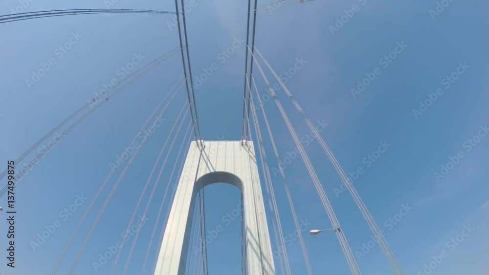 Looking up at the cables and towers of the Verrazano Bridge Looking up at the cables and towers of the Verrazano Bridge