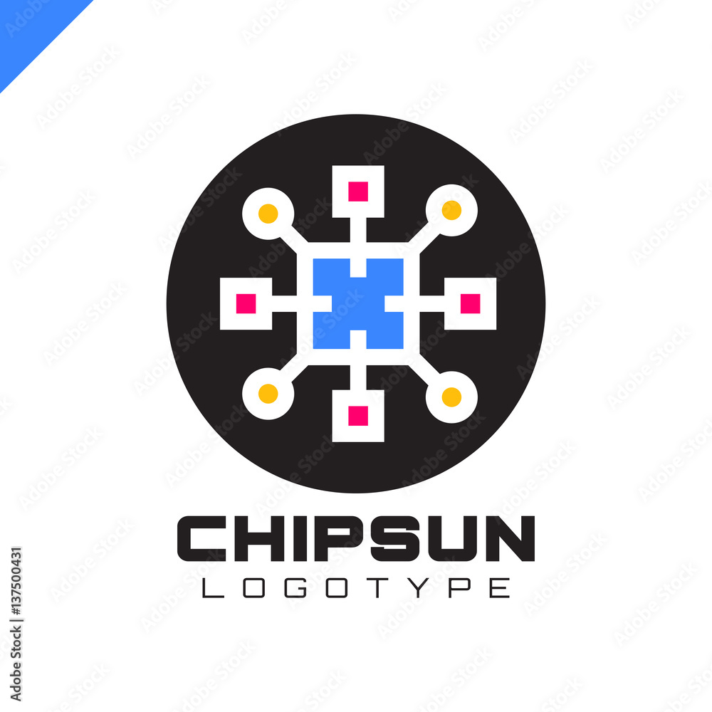 Square sun chip integrate technology element icons business logo