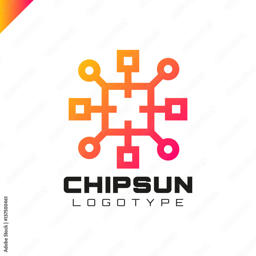 Square sun chip integrate technology element icons business logo Square sun chip integrate technology element icons business logo