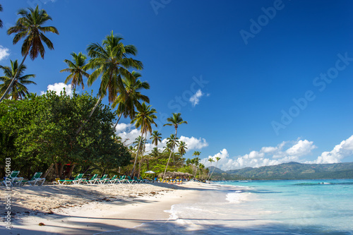 terrific tropical beach Playita  Domonican Republic. Blue ocean  white sand  palm trees