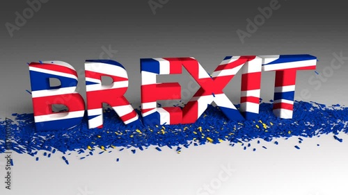 3D BREXIT word chipped out of a european flag