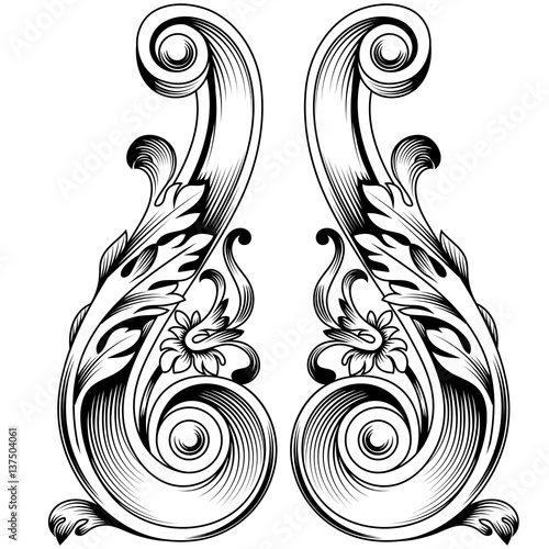 Vintage baroque ornament, corner. Retro pattern antique style acanthus. Decorative design element filigree calligraphy vector. - stock vector