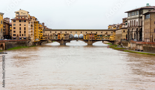 Florence  Italy. River Arno and famous bridge Ponte Vecchio