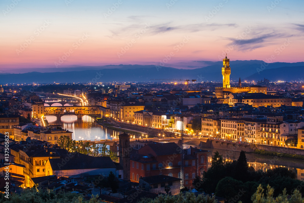Beautiful view of Florence from Michelangelo's hill on a sunset