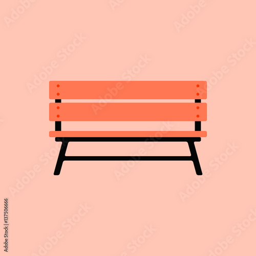Wooden bench isolated on colorful background. Park vector bench in flat style