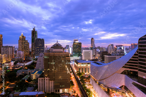 Ratchaprasong district in Bangkok at twilight