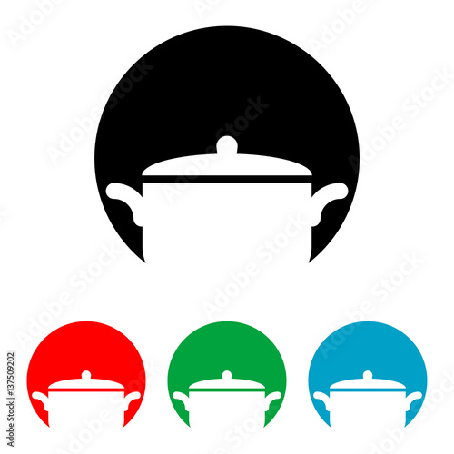 Icono plano olla en circulo en varios colores