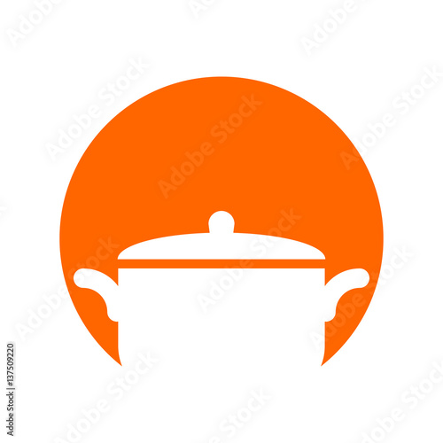 Icono plano olla en circulo naranja sobre fondo blanco