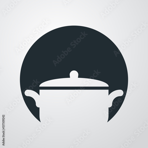 Icono plano olla en circulo sobre fondo degradado gris