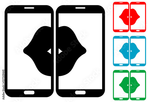 Icono plano smartphones con labios varios colores