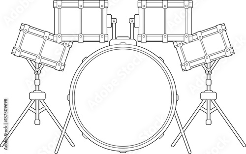 Cartoon Drum Set Line Art