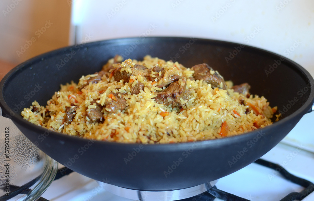 Tasty rice in a pot