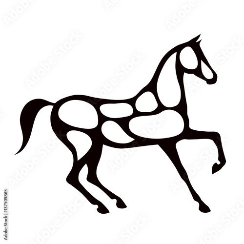 Black horse silhouette with white color spots. Vector.