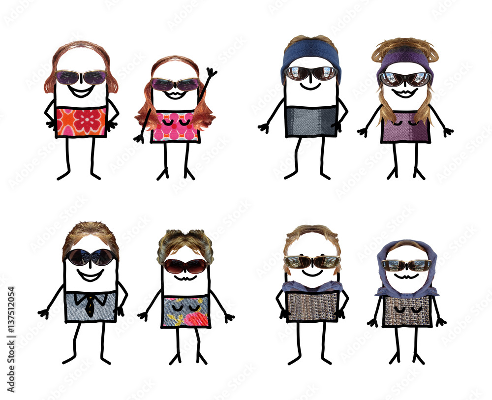 Fototapeta premium Cartoon characters with real accessories - Couples