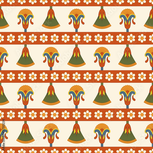 Vector seamless egyptian pattern with flowers and Cyperus