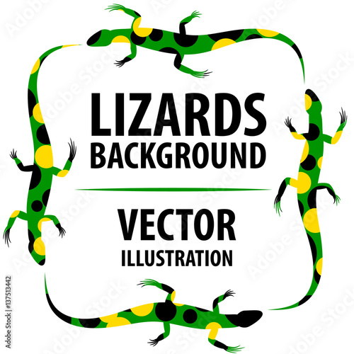 Background with lizards. Cartoon flat characters. Vector Image.