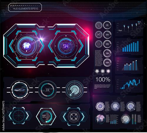 HUD background outer space. infographic elements. futuristic user interface.  Web interface elements. Game target navigation interface hud ui design. Vector illustration.