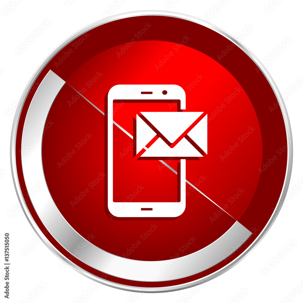Mail red web icon. Metal shine silver chrome border round button isolated on white background. Circle modern design abstract sign for smartphone applications. Mail red web icon. Metal shine silver chrome border round button isolated on white background. Circle modern design abstract sign for smartphone applications.