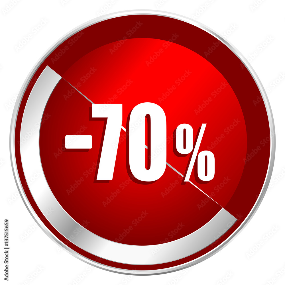 70 percent sale retail red web icon. Metal shine silver chrome border round button isolated on white background. Circle modern design abstract sign for smartphone applications. 70 percent sale retail red web icon. Metal shine silver chrome border round button isolated on white background. Circle modern design abstract sign for smartphone applications.