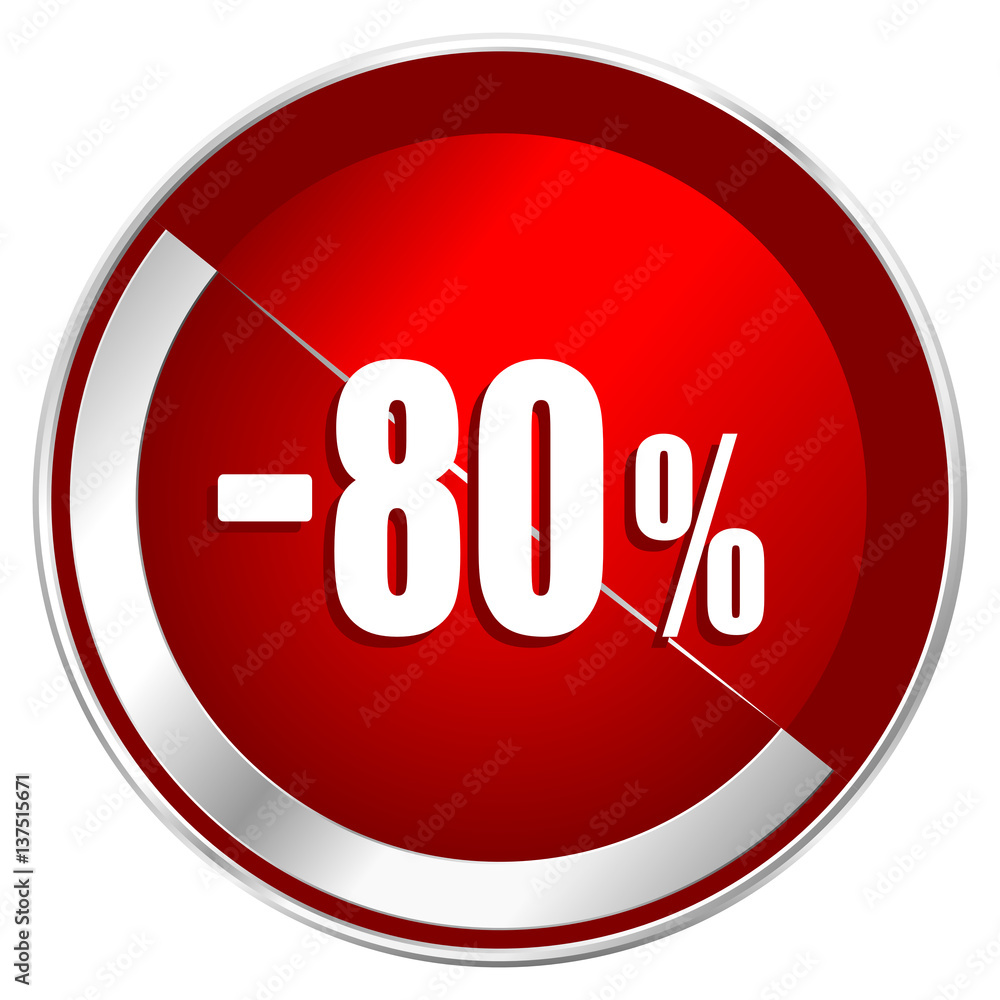 80 percent sale retail red web icon. Metal shine silver chrome border round button isolated on white background. Circle modern design abstract sign for smartphone applications. 80 percent sale retail red web icon. Metal shine silver chrome border round button isolated on white background. Circle modern design abstract sign for smartphone applications.