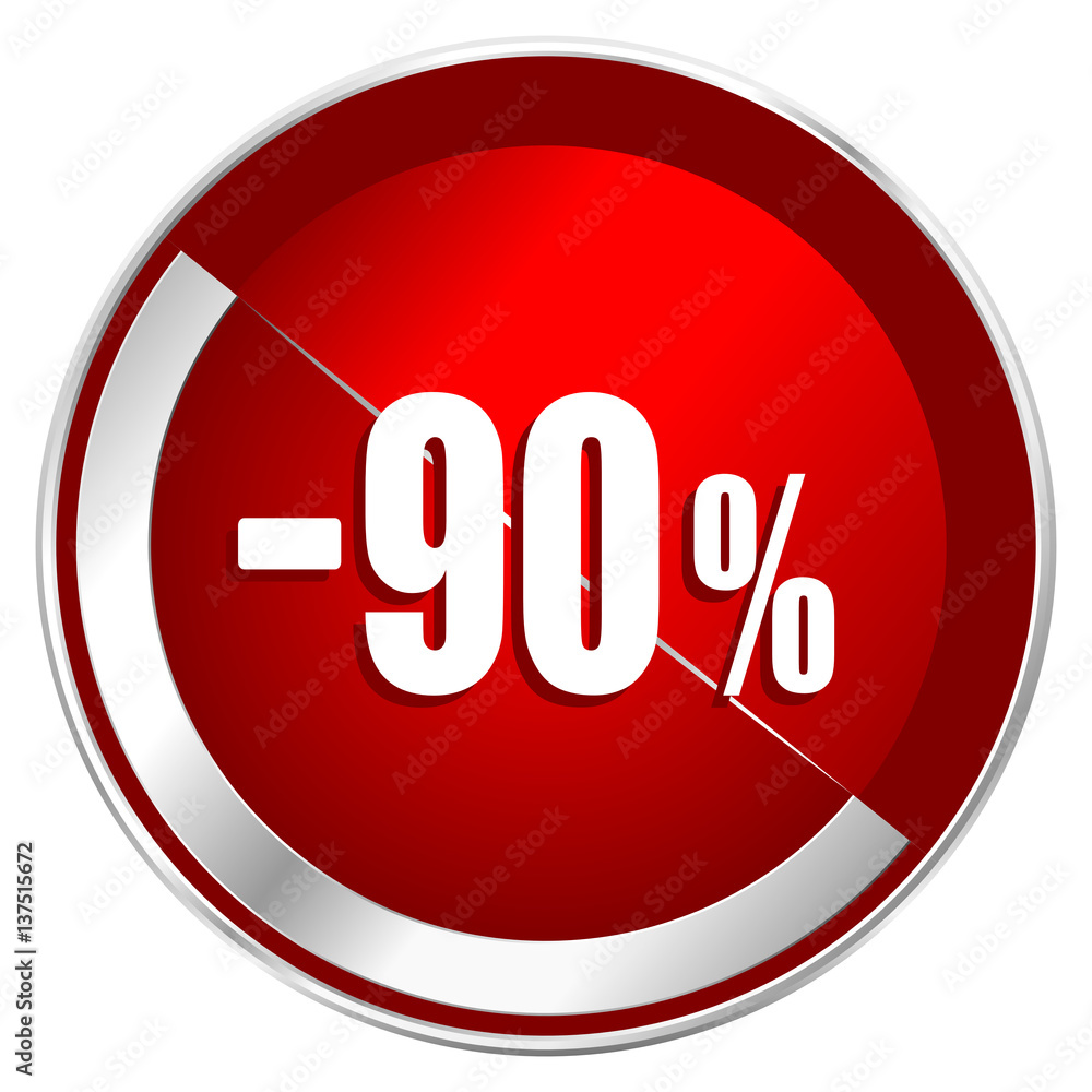 90 percent sale retail red web icon. Metal shine silver chrome border round button isolated on white background. Circle modern design abstract sign for smartphone applications. 90 percent sale retail red web icon. Metal shine silver chrome border round button isolated on white background. Circle modern design abstract sign for smartphone applications.
