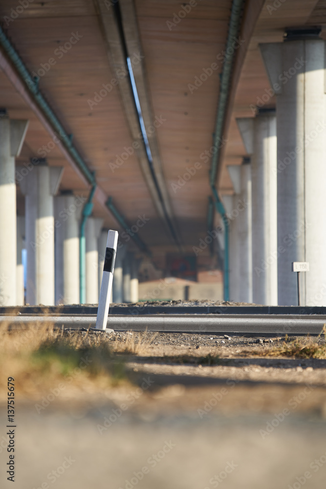 Fototapeta premium Under the bridge on a sunny day, street