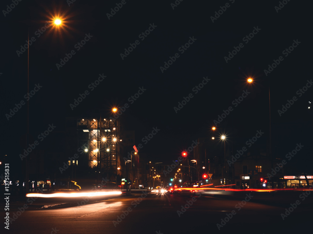 Cars at night in Gdynia, Poland