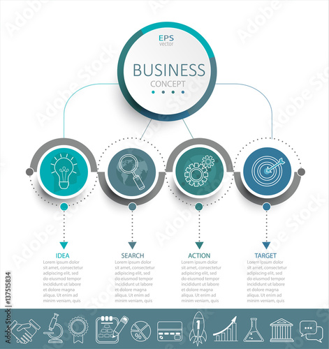 Infographic template with 3D circles paper label.
