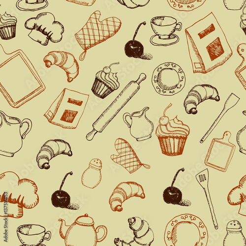 Seamless pattern background with kitchenware