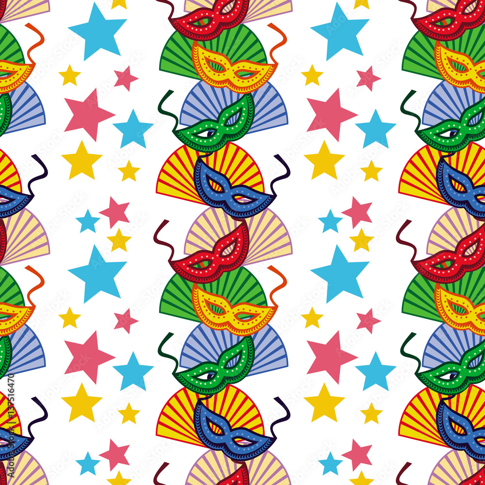 Seamless pattern with carnival masks. Vector clip art.