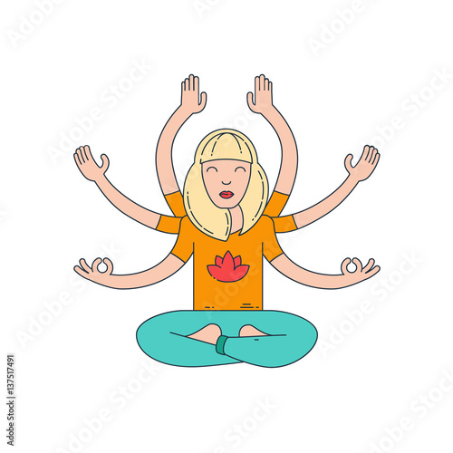 Meditation. Flat line vector illustration