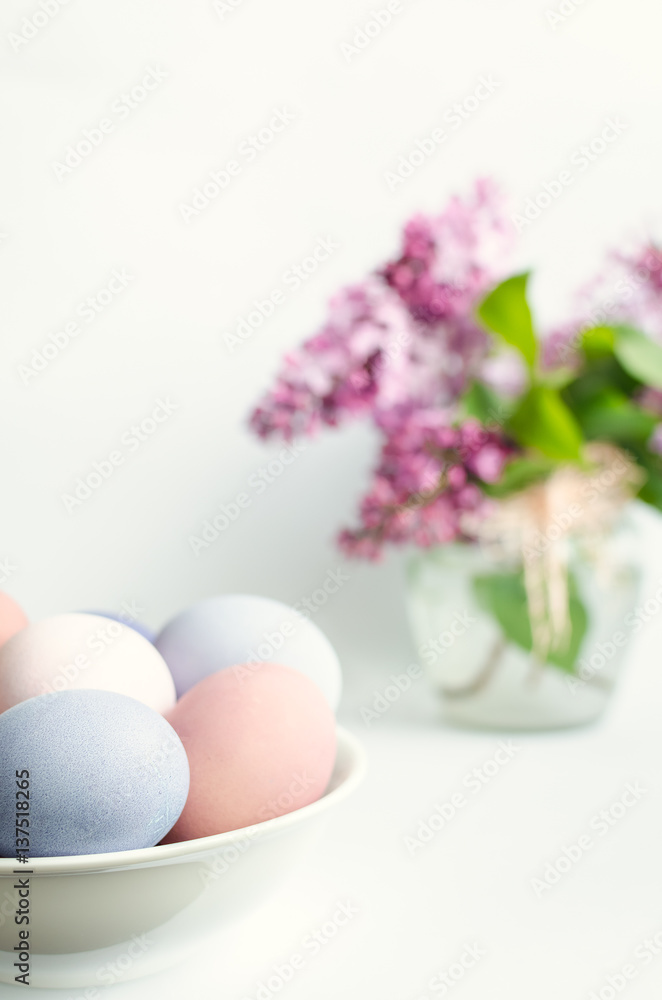 Easter background with eggs and lilac