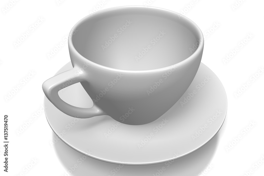 3D empty coffee cup, plate. 3D empty coffee cup, plate.