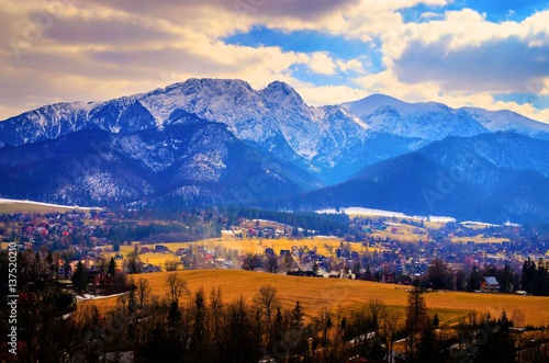 Fototapeta Naklejka Na Ścianę i Meble -  Spring mountains panorama of Zakopane,  High Tatra Mountains, Poland