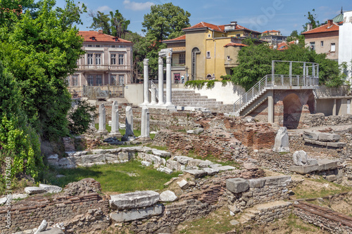 Panorama of Ruins of Roman Odeon in city of Plovdiv, Bulgaria photo