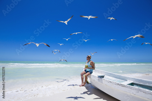 Traveler in Holbox island, Mexico. photo