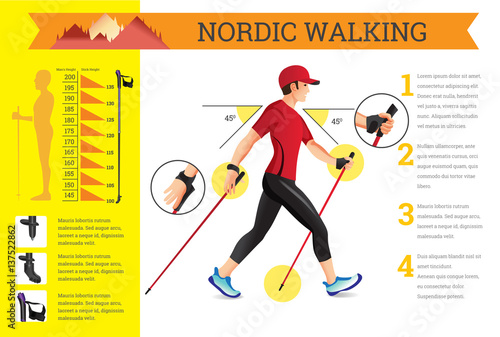 Vector illustrated infographics set with Nordic Walking data.